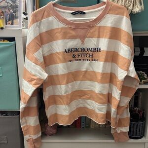 Abercrombie & Fitch Peach and White Striped Sweatshirt Cropped